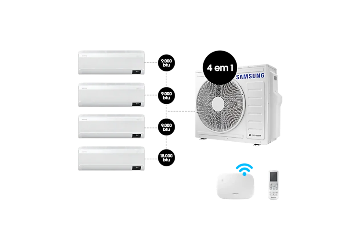 Quad-Split WindFree 28.000 BTUs (Hi Wall 3x9.000 & 18.000) hot-cold with WiFi 220V