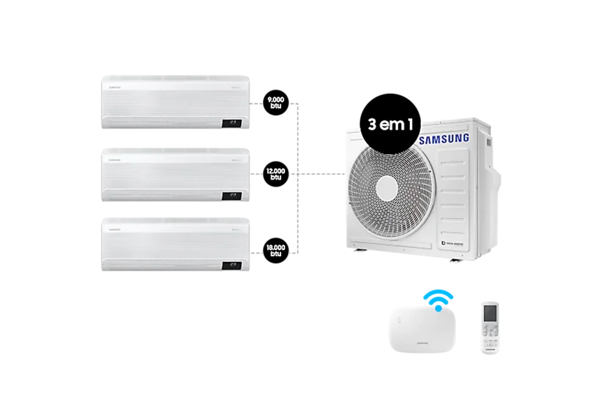 Tri-Split WindFree 24.000 BTUs (Hi Wall 1x9.000 + 1x12.000 + 1x18.000) hot-cold with WiFi 220V